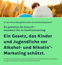 Ein Kind lugt hinter zwei Luftballons hervor, darunter steht der Titel des Appells